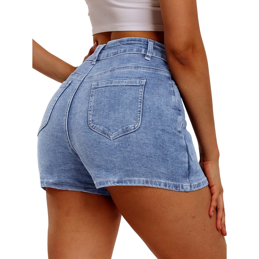 3097 Skorts Skirts Denim Mini Skirt Side Slit with High Waisted Jean Shorts - Picture 3 of 5
